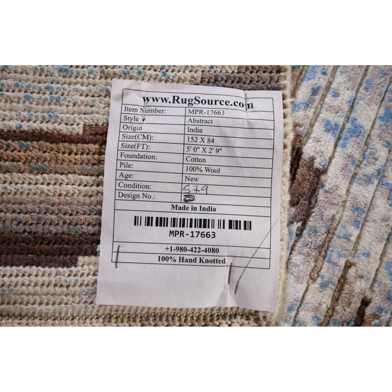 Striped Modern Abstract Accent Rug Hand-Knotted Wool Carpet - 2'9" x 5'0"