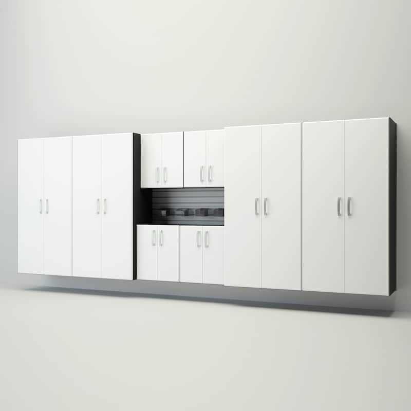 14 Piece Slatwall Panel, Cabinet, Bin Storage Set - Silver Slat Wall/Silver Cabinet