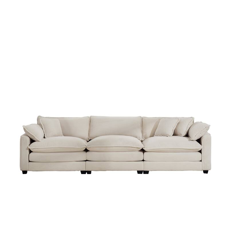 GDFStudio-Shanks Corduroy Three-Seater Sofa with Arm and Throw Pillows