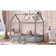 preview thumbnail 4 of 10, Twin Size Solid Pine Wood House Kids Bed Frame with Fence and Door - Distressed Wash Design, Playful Roof and Guardrails, Grey