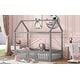 preview thumbnail 4 of 26, Twin Wood House Bed with Fence, Door & Distressed Design, Grey