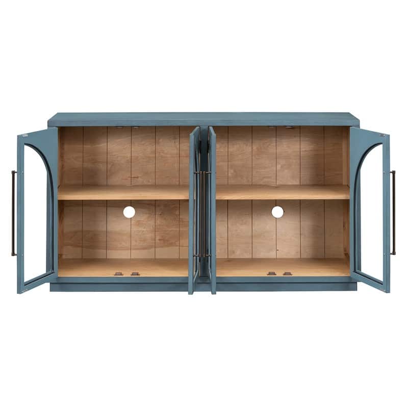 Retro Style Wood Buffet Sideboard with 4 Arched Glass Doors, Kitchen Storage Side Cabinet with Adjustable Shelves