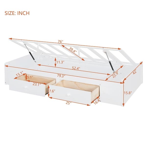 dimension image slide 0 of 2, Twin Bunk Bed with Wardrobe, 6-Drawers, Hydraulic Lift Storage and Shelving, Space-Saving Design for Kids or Guest Rooms, White