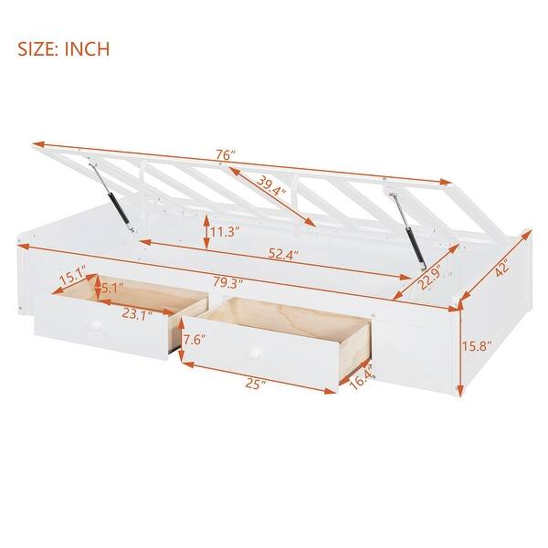 dimension image slide 2 of 4, Twin Size Bunk Bed with Drawers, Wardrobe, Storage Shelves and Hydraulic Bed