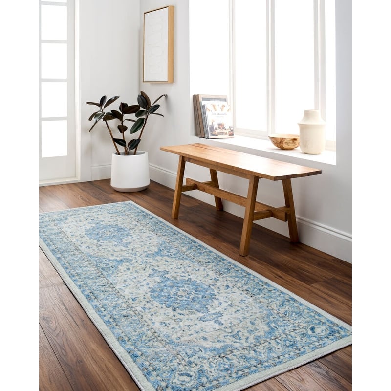 Livabliss Hera Medallion Washable Area Rug - Blue/Ivory - 8' 10" x 11' 10"