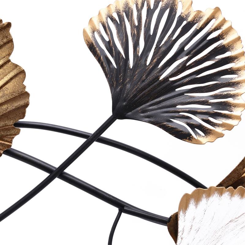Black Gold and White Metal Ginkgo Leaves Modern Wall Decor