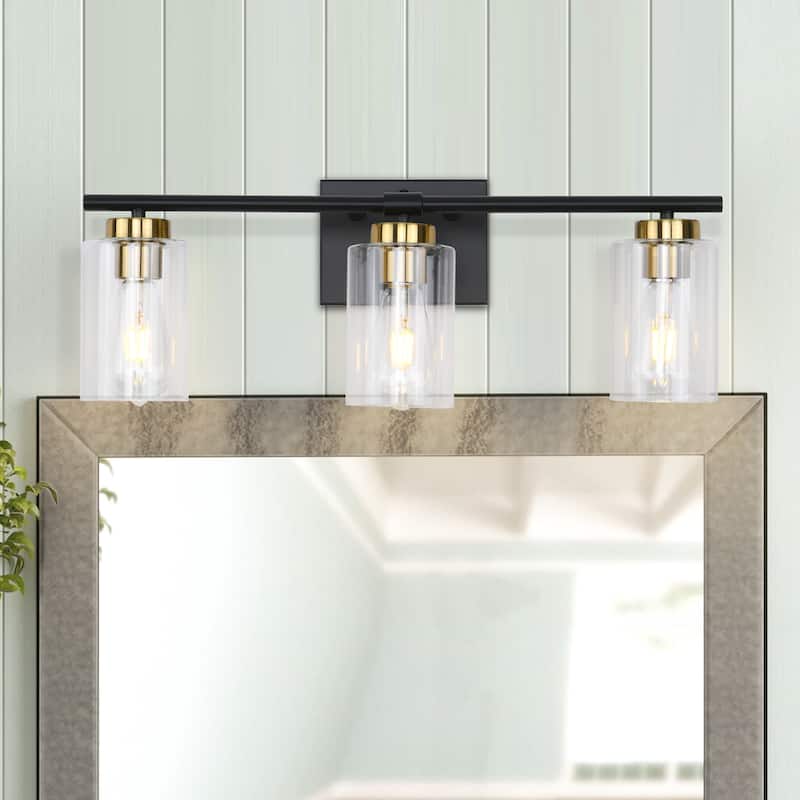 3-Light Wall Lights, Cylinder Bathroom Vanity Lights Glass Hallway Wall Sconces for Dining Room Living Room - W22.83"x H8.46"