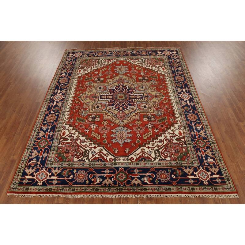 Heriz Serapi Indian Area Rug Hand-Knotted Wool Carpet - 7'9"x 9'8"