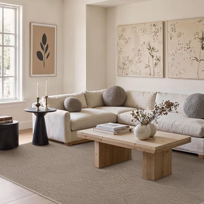 Mcow High-Low Textured Plush Washable Non-Slip Area Rug - 5' x 8' - Light Brown - Rectangle