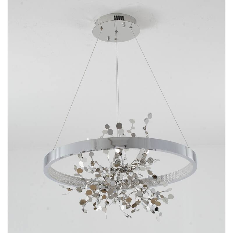 1-Light Chrome LED Chandelier With Gold Aluminum Confetti Interior