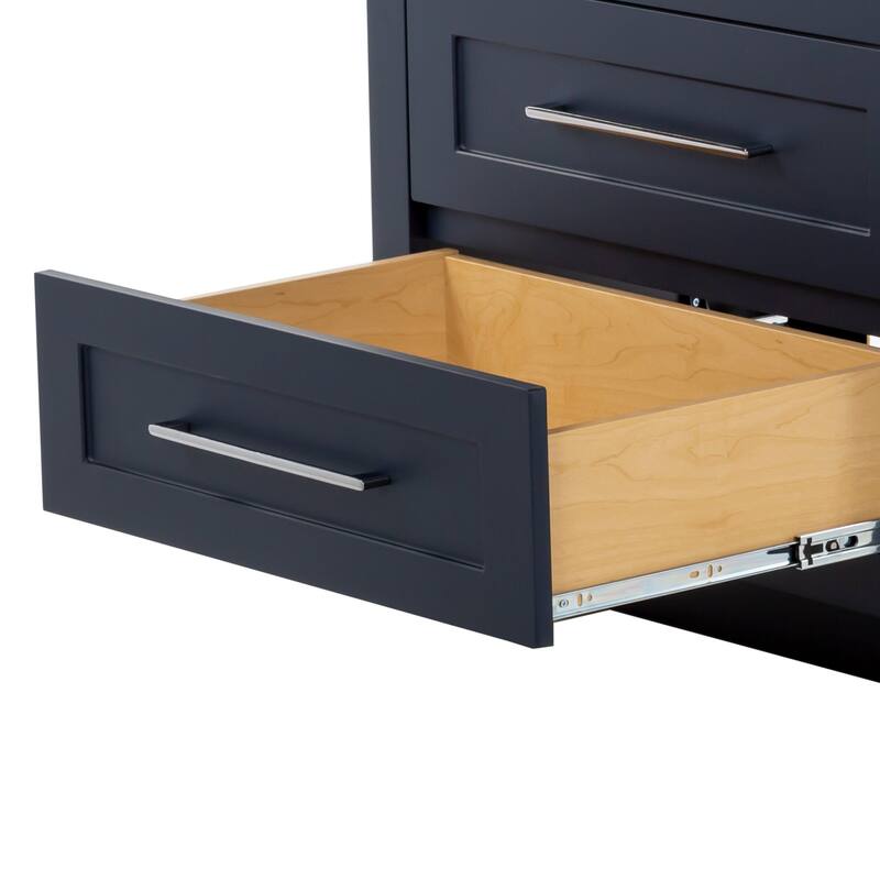 Spring Mill Cabinets Bainbridge 30.5" Blue Bathroom Vanity With 3 Drawers and Silver Ash Sink Top
