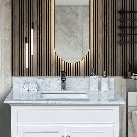 37"x 22" bathroom stone vanity with undermount ceramic sink and single faucet hole with backsplash
