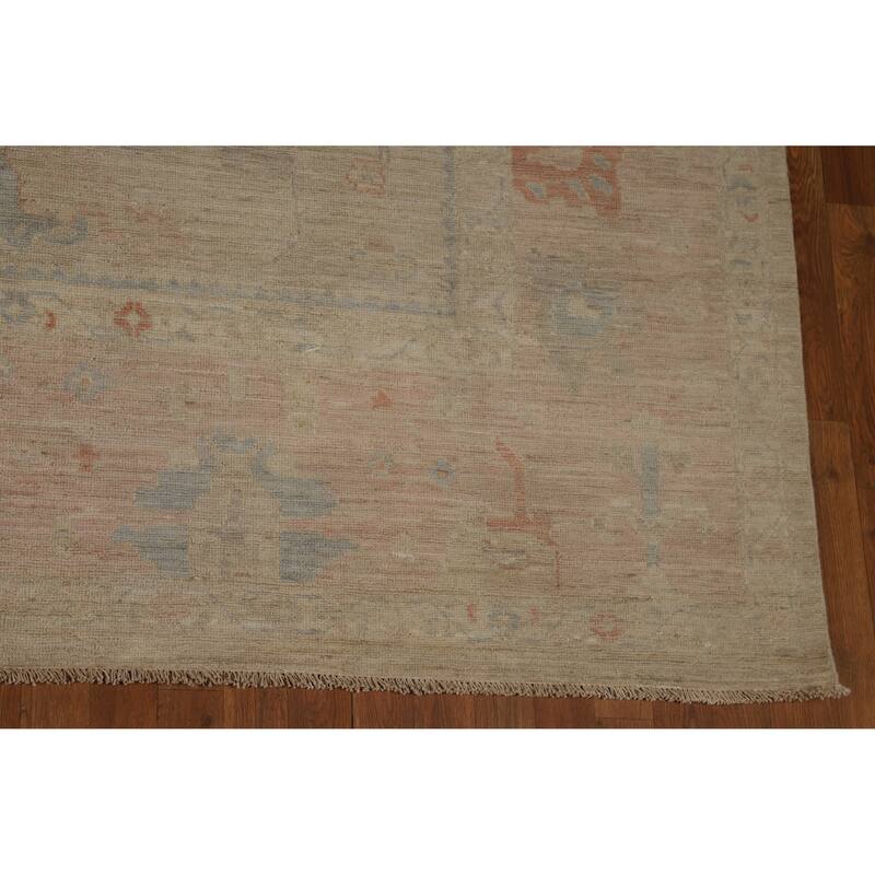 Hand Knotted Oriental 100% Wool Carpet Transitional All-Over Beige & Ivories Oushak Area Rug - 12' 0'' X 9' 2''