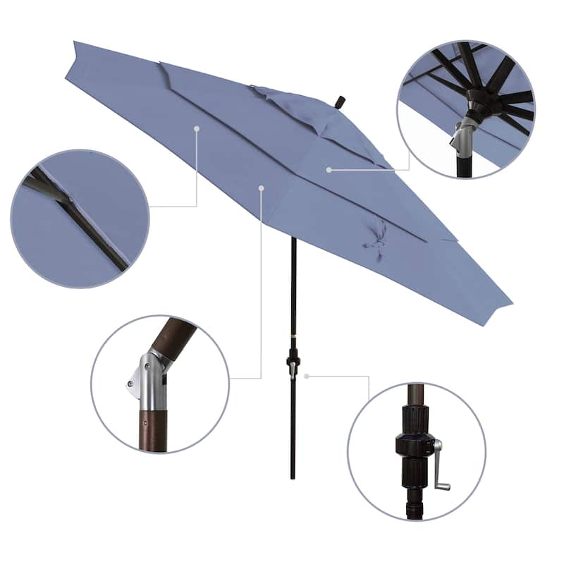 California Umbrella 11' Rd Golden State Series Patio Umbrella Bronze Aluminum Frame Crank Lift Collar Tilt Sunbrella