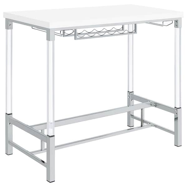 Norcrest Pub Height Bar Table With Acrylic Legs And Wine Storage White ...