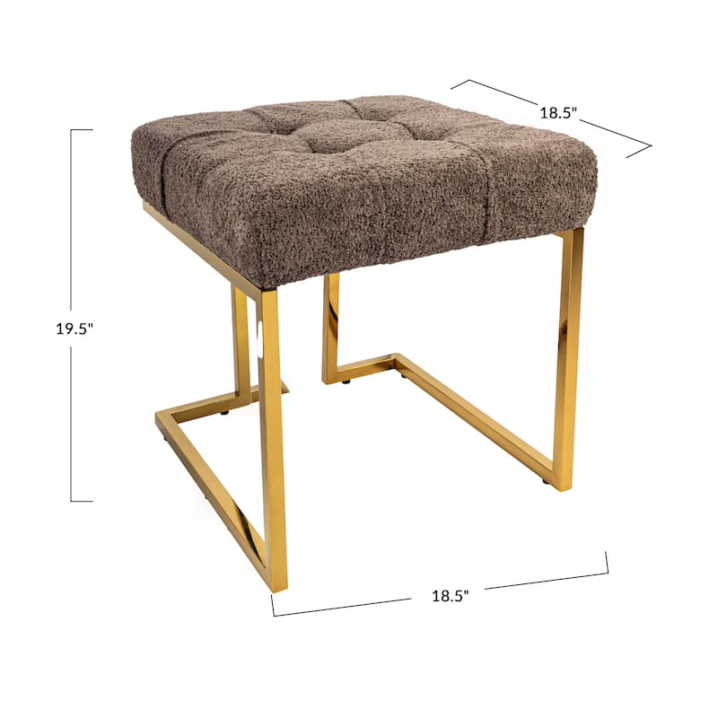 Art Deco Tufted Velvet Upholstered Stool with Stainless Steel Legs - 17.8"L x 17.8"W x 18.5"H