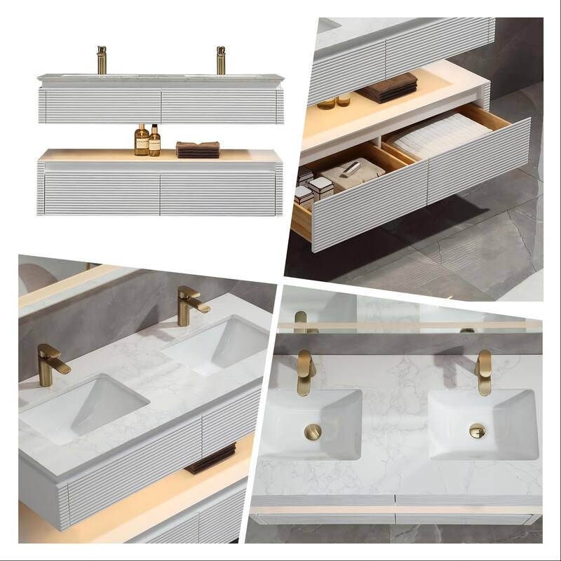 Modland 36''/48'' Floating Bathroom Vanity with ETL-Certified LED Lighting, Soft-Close Drawers & Waterproof, White
