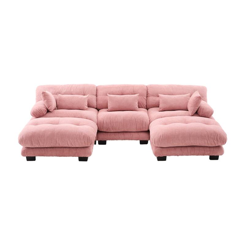 118'' Large U Shape Sofa Velvet Modular Sofa with 2 Ottomans for Living Room