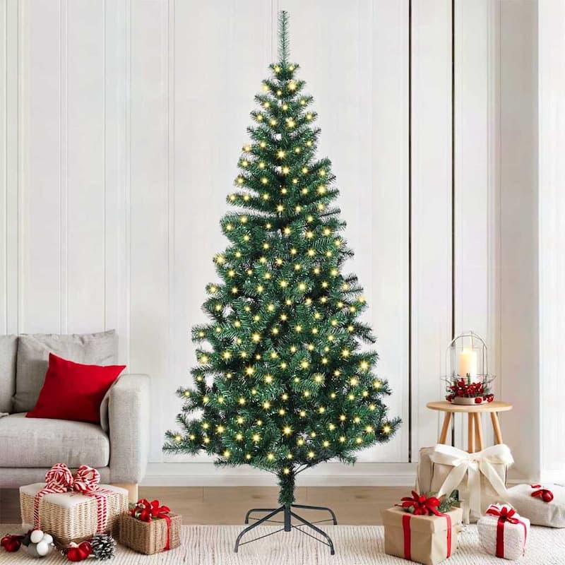 vidaXL Christmas Tree with Decorative String Lights - Black with LEDs and gold/bronze balls - 8 Foot