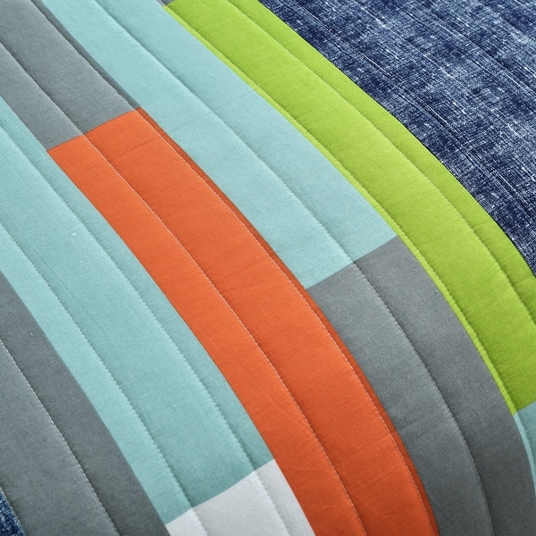 Brand New Lush Decor 3 Piece Shelly Stripe Quilt Set Full//Queen Orange