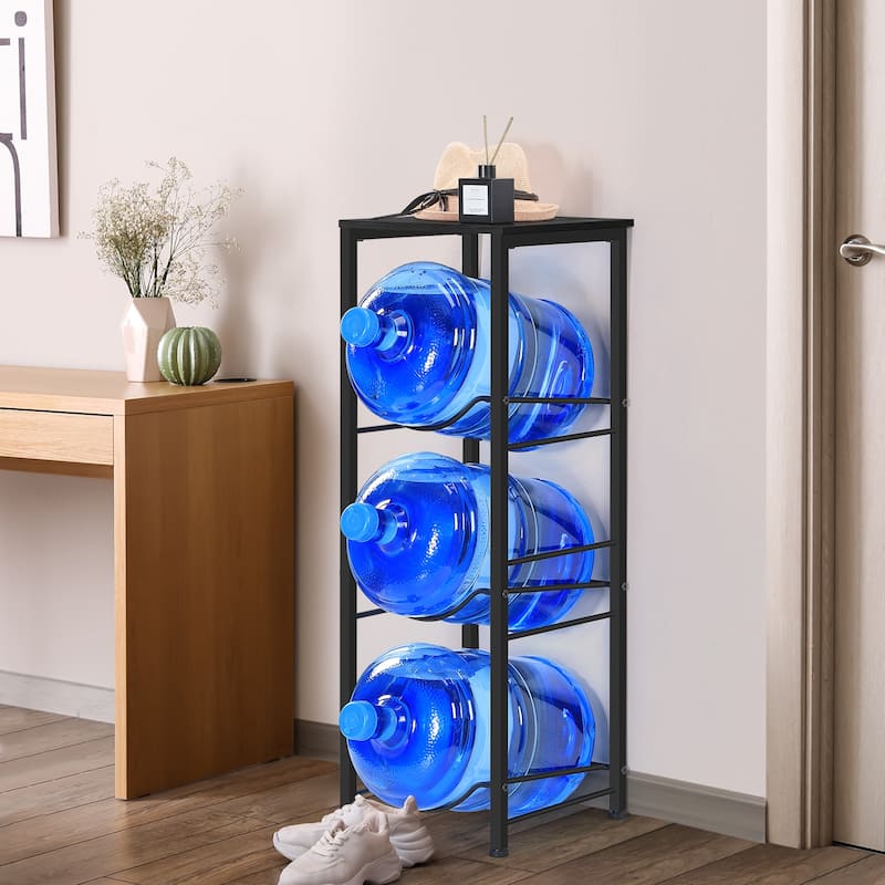 Water Bottle Holder Organizer 5 Gallon Water Jug Holder with Shelves - Black