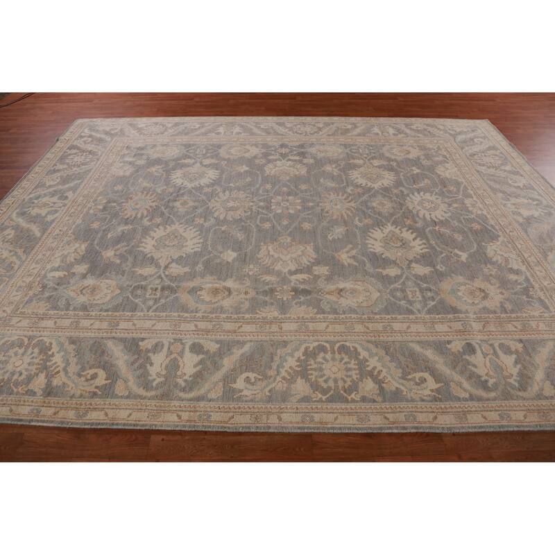 Hand Knotted Oriental 100% Wool Carpet Transitional All-Over Greys & Charcoal Oushak Area Rug - 11' 11'' X 9' 3''