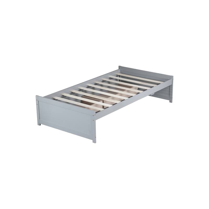 Twin Size Storage Bed with 2 Drawers Solid Rubber Wood Platform Bed, No Headboard