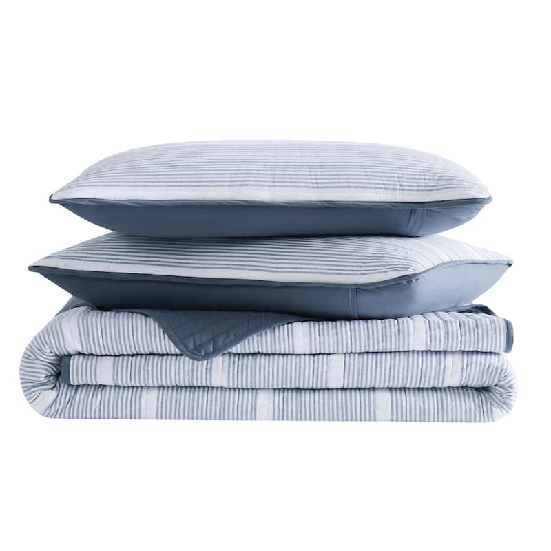 Brooklyn Loom Niari Yarn Dye Stripe Quilt Set - Blue - King