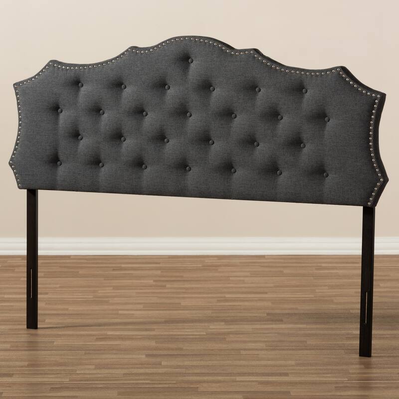 Modern Dark Grey Fabric King Size Headboard with Button Tufting, Soft Upholstery, Adjustable Height Wood Posts