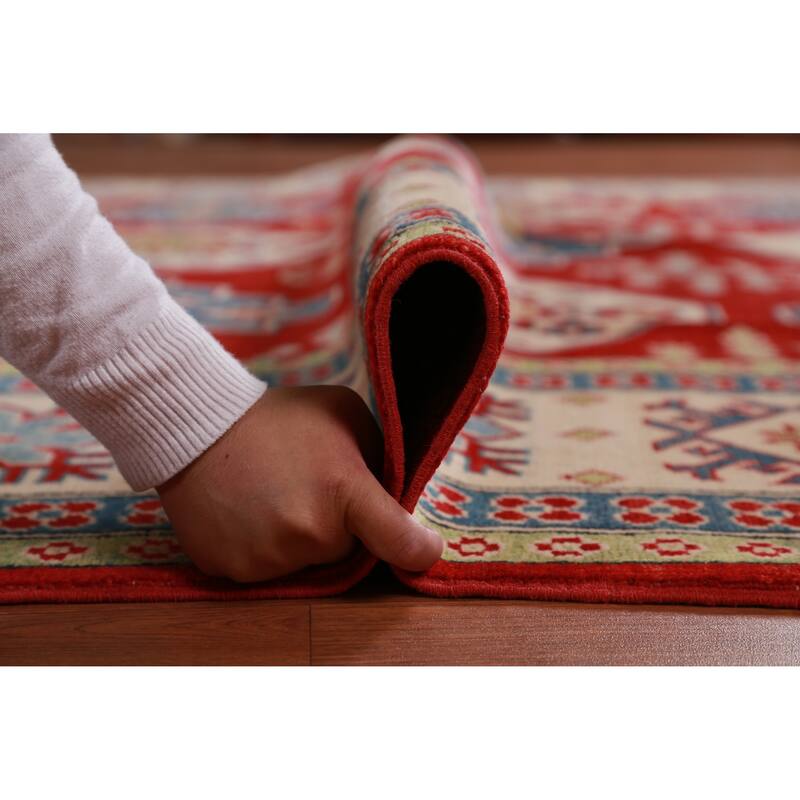 Hand Knotted Oriental 100% Wool Carpet Traditional Geometric Red Kazak Area Rug - 9' 6'' X 8' 0''