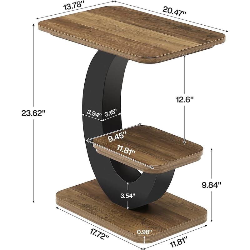 Industrial 2-Tier Narrow Side Table with Metal Arc Frame, Wooden End Table Nightstand with Storage Shelf for Small Spaces
