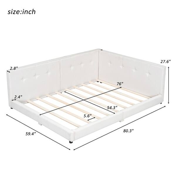 dimension image slide 1 of 2, Upholstered Full Size Platform Bed with USB Ports, Linen Fabric, Sturdy Wood Daybed Frame, No Box Spring Needed, Beige