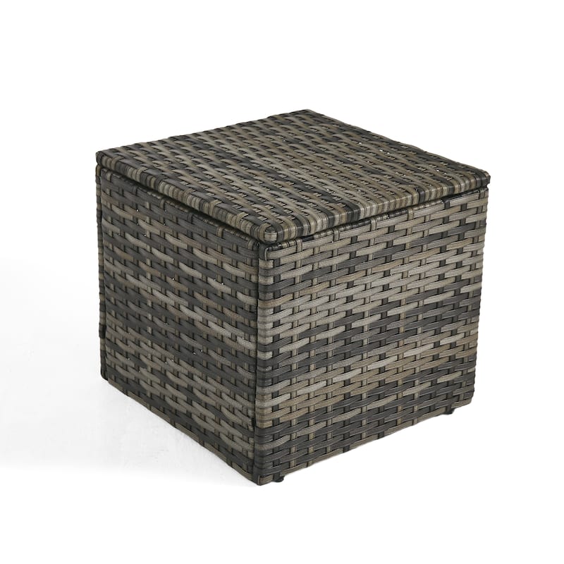 17.7" W Outdoor Rattan Patio Square Ottoman with Seat Cushion