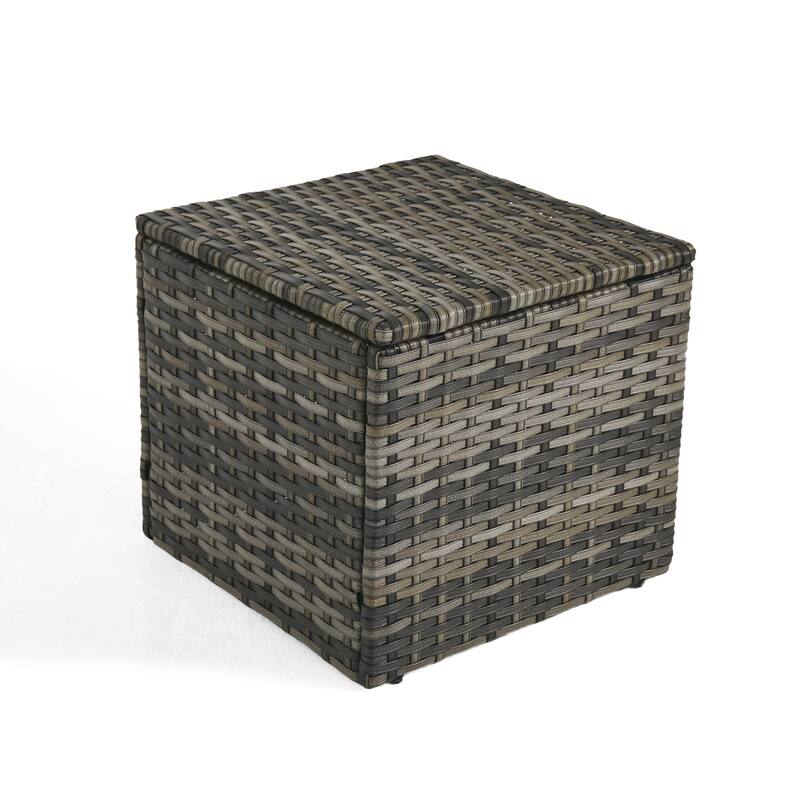 Outdoor Wicker Square Storage Ottoman with Plush Cushion
