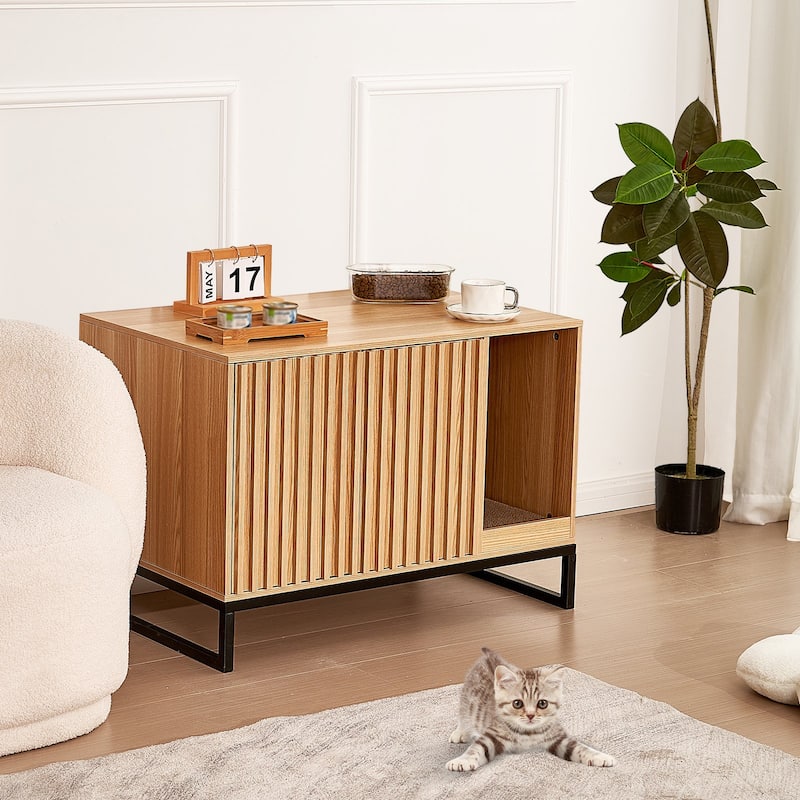 22-Inch Natural MDF Hidden Cat Litter Box Enclosure Furniture with 2 Doors and Convenient Shovel Hook