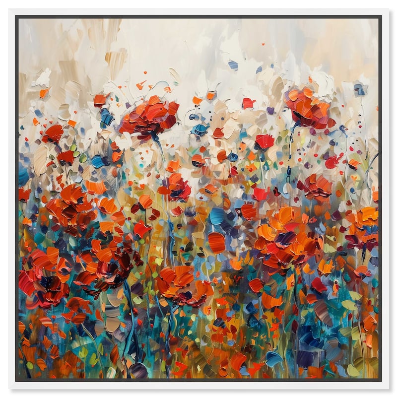 Art Remedy Beautiful Garden Bloom Framed Impressionism 1 Piece Canvas Wall Art /Monet And Van Gogh Inspired Art - 41 x 41 - White