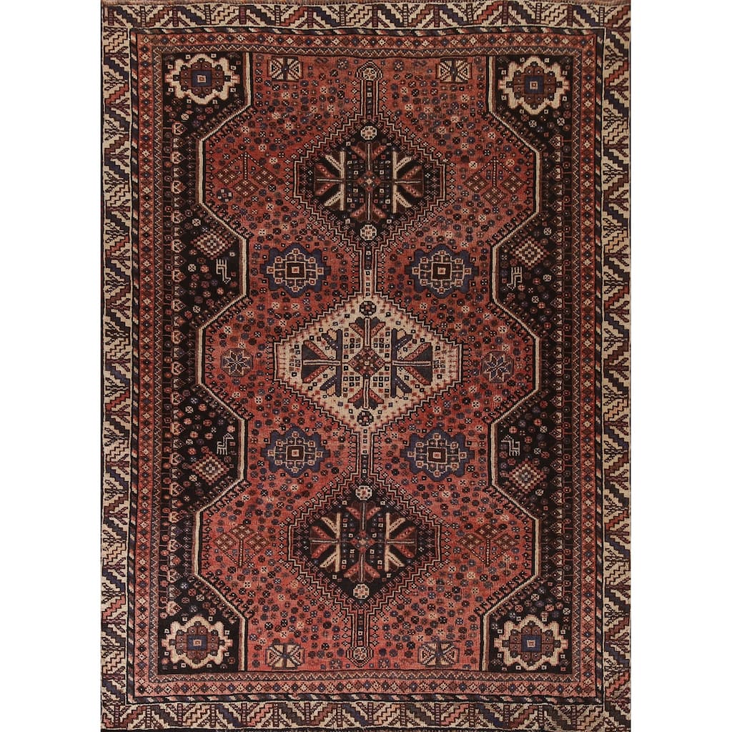 Vegetable Dye Qashqai Persian Rug Hand-knotted Wool Carpet - 5'5"x 7'6"