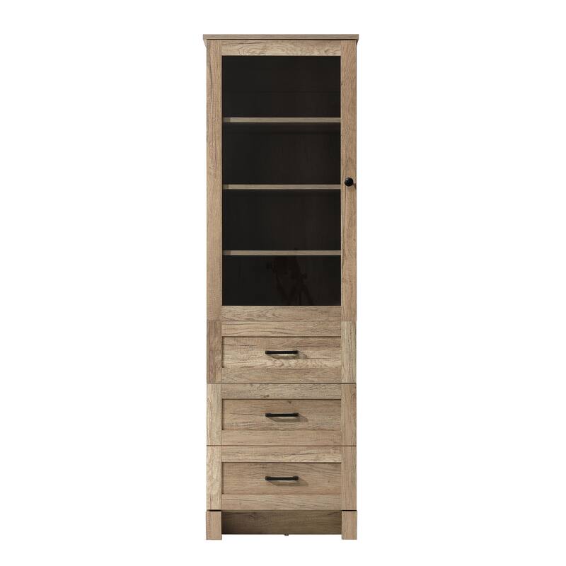 Fresco 16-28 Inch Bath Storage Glass Cabinet - Natural Oak - 20"