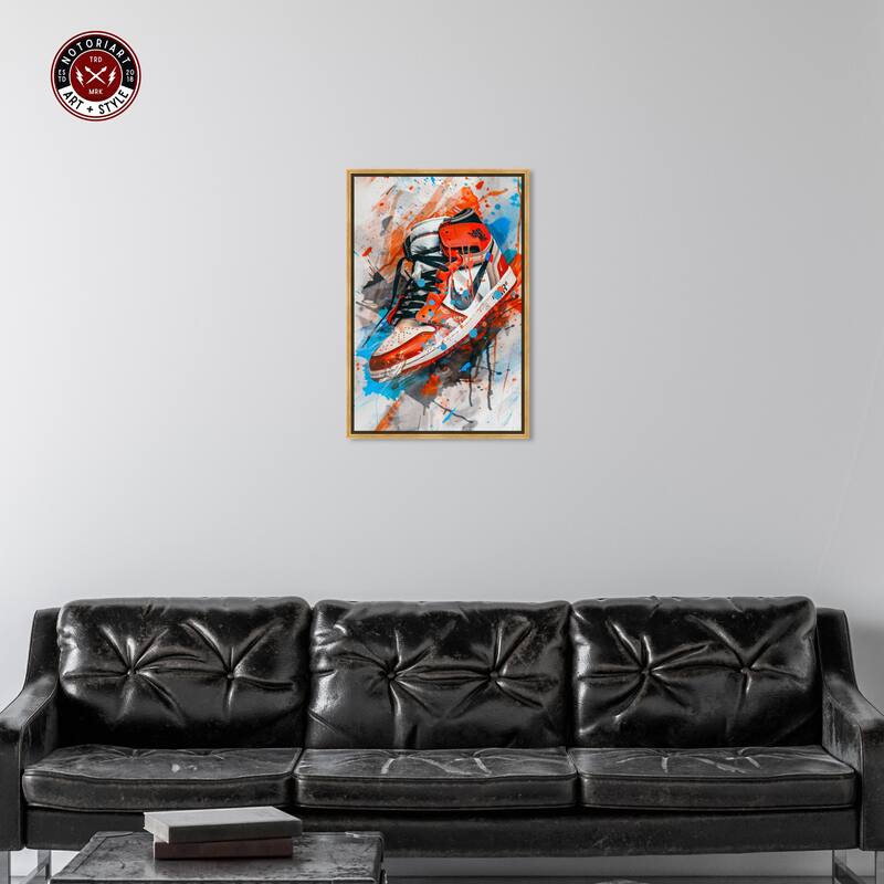 Notoriart Colorful Splatter Sneaker Framed Sneaker 1 Piece Canvas Wall Art
