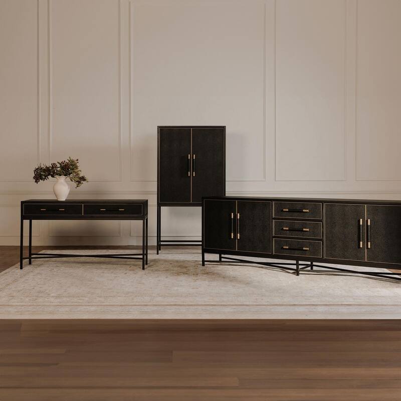 NADAAL STUDIOS Vaughn, Sideboard with Drawers, Shagreen Patterned Vegan Leather - 100"W x17.72"D x33.86"H