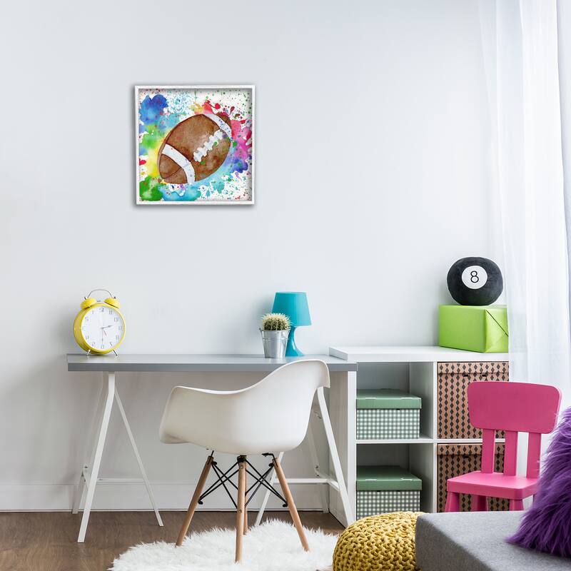 Stupell Vivid Splash & Football Framed Giclee Art Design By Kim Allen