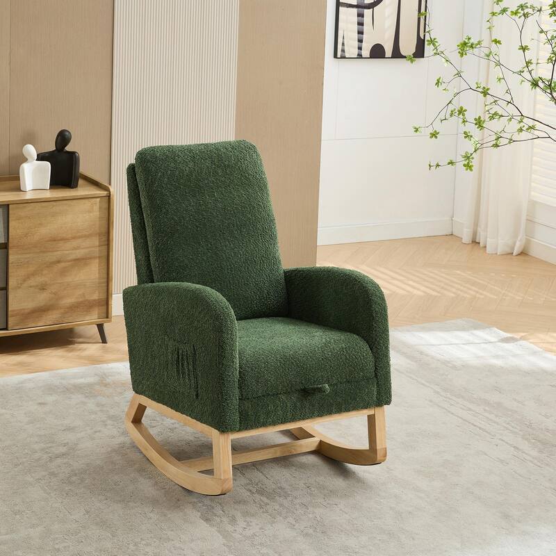 25.4" Wide Nursery Rocking Chair with Retractable Footrest & Side Pocket