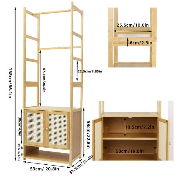Bamboo Garment Rack with Clothes Rail Storage Organiser Freestanding - 21" x 13" x 66"