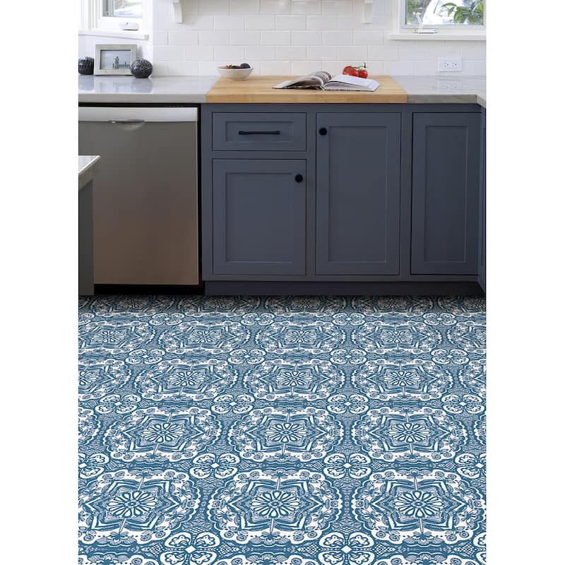 FloorPops Blue Erina Peel & Stick Floor Tiles