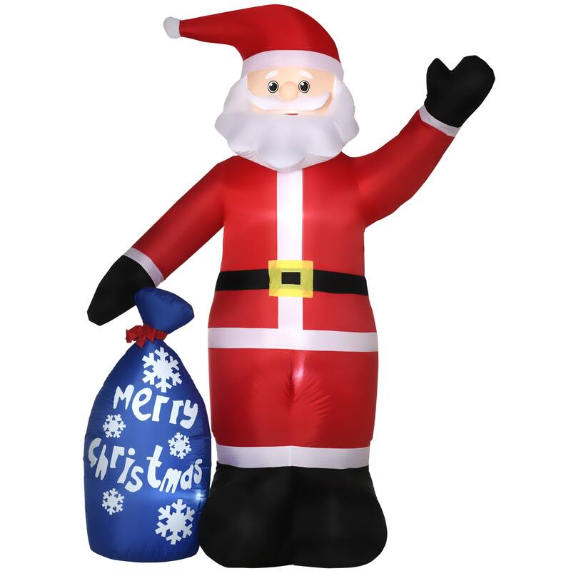 Outsunny 8ft Inflatable Christmas Smiling Santa Claus with Gift Bag, Blow-Up Outdoor LED