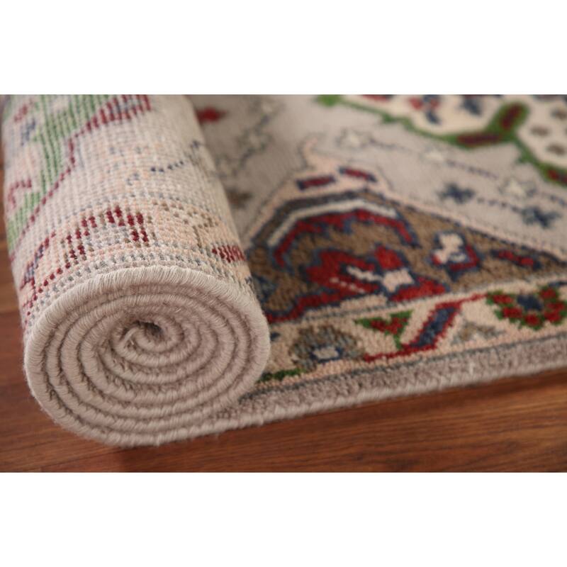 Geometric Grey Kazak Runner Rug Hand-Knotted Oriental Wool Carpet - 2'7"x 9'10"