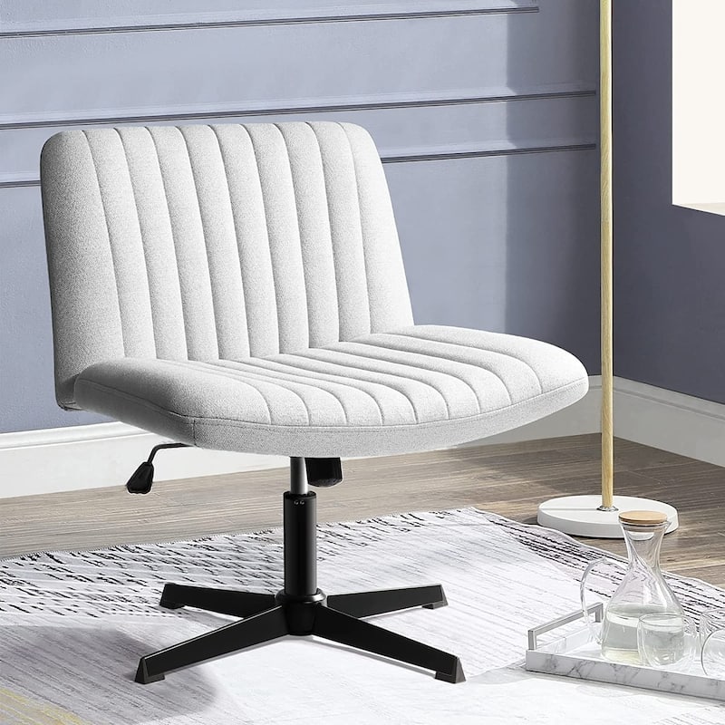 BOSSIN Armless Office Desk Chair No Wheels,Fabric Padded Modern Swivel Vanity Chair - Grey