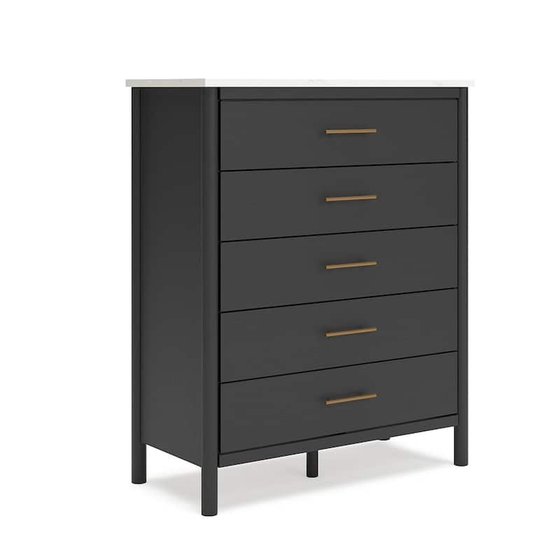 Mooran Tall Dresser Chest, 5 Drawers, Modern Marble Finish Top, Black