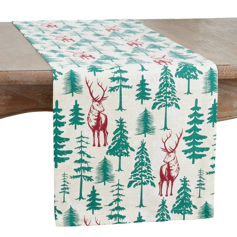 Holiday Table Runner With Deer and Trees Design