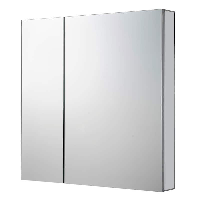 Bathroom Medicine Cabinet, Aluminum, Recessed/Surface Mount, Right/Left Hinged, Mirrored Interior - 36 x 36